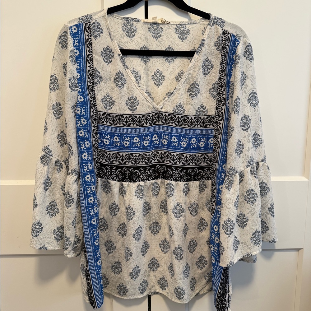 Bohemian Blue and Black Patterned Women's Top